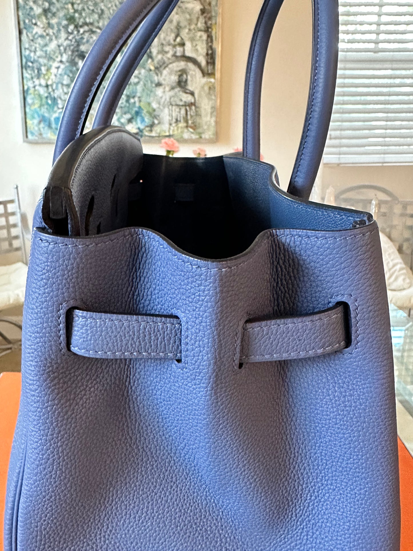 Hermes Birkin 35 Blue Bleau Brighton Togo Leather Palladium Hardware PHW Pre-Owned Bag Handbag