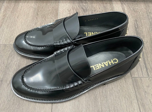 CHANEL BLACK LEATHER LOAFERS OXFORD SHOES