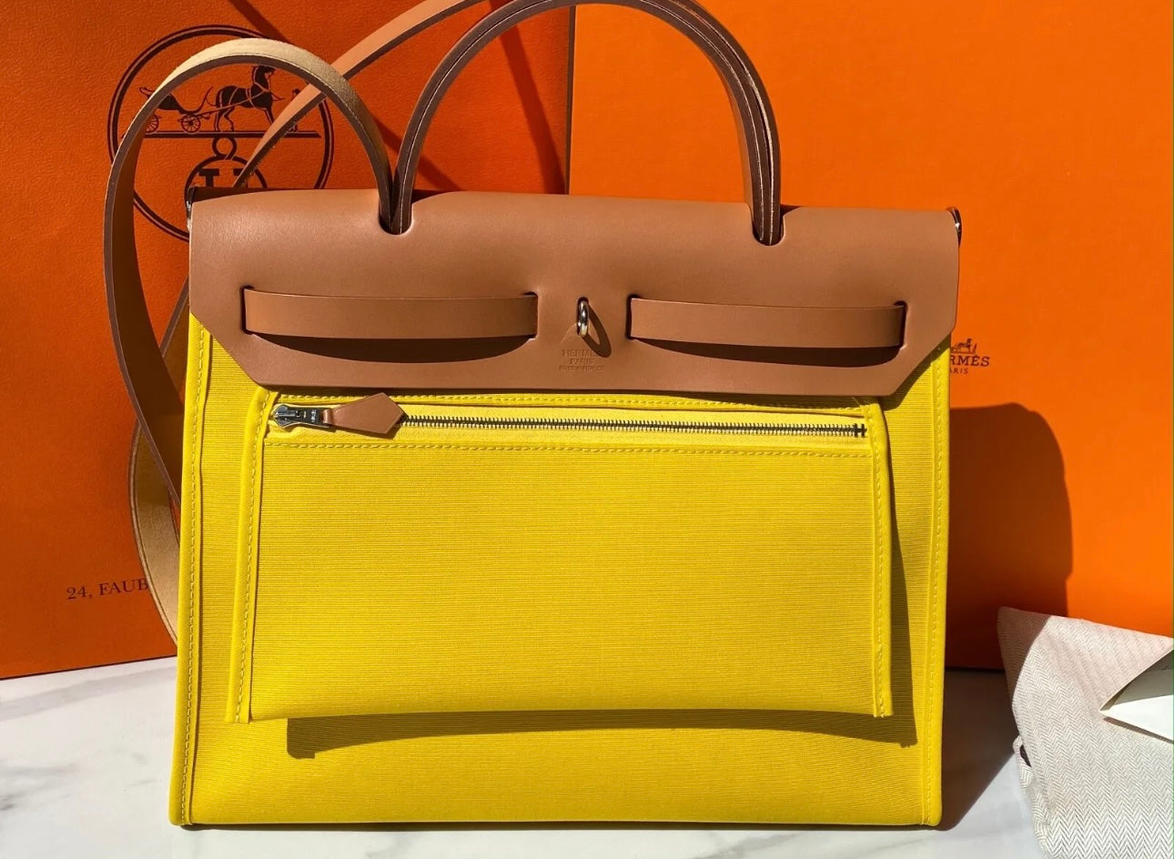 Hermès HERBAG 31 YELLOW JAUNE DE NAPLES CANVAS NATUREL LEATHER BAG Pal –  Miami Lux Boutique