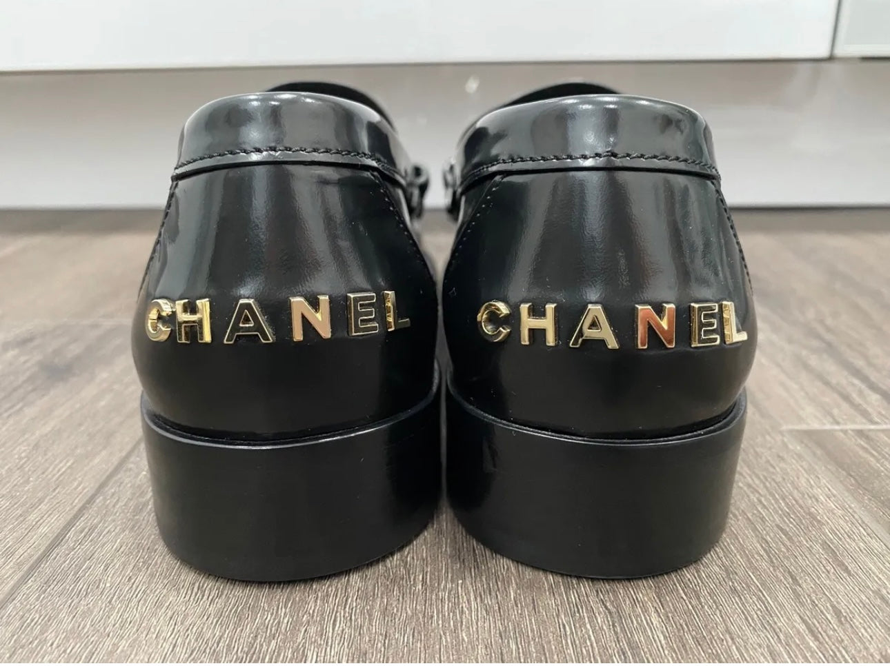 CHANEL BLACK LEATHER LOAFERS OXFORD SHOES