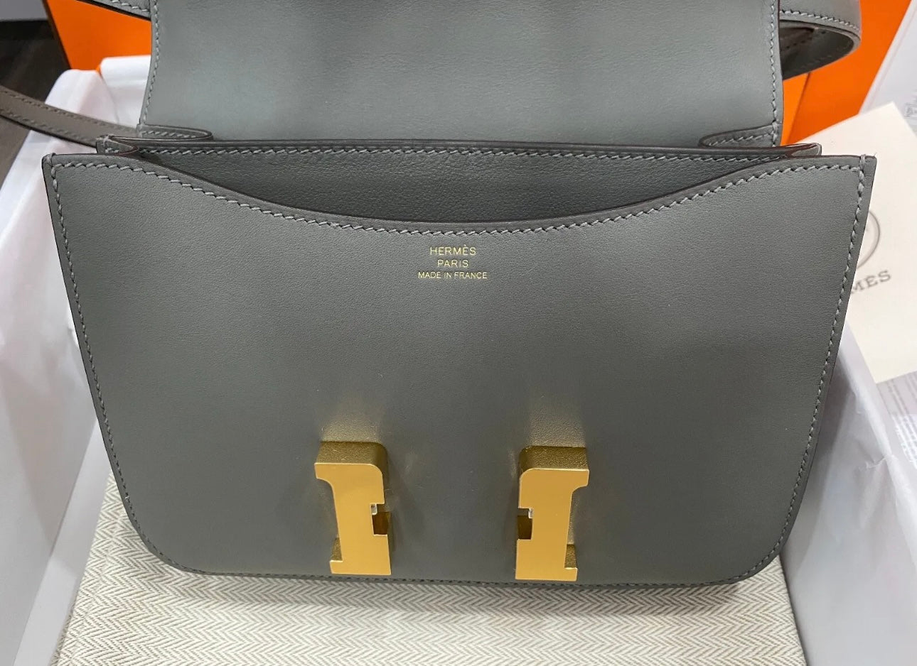 Hermès CONSTANCE 18 MINI MIRROR GRAY GRIS MEYER VEAU SWIFT LEATHER BAG GHW