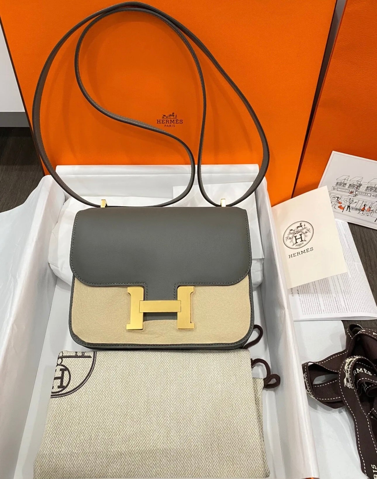 Hermes Constance Bag Epsom Leather Gold Hardware In Grey