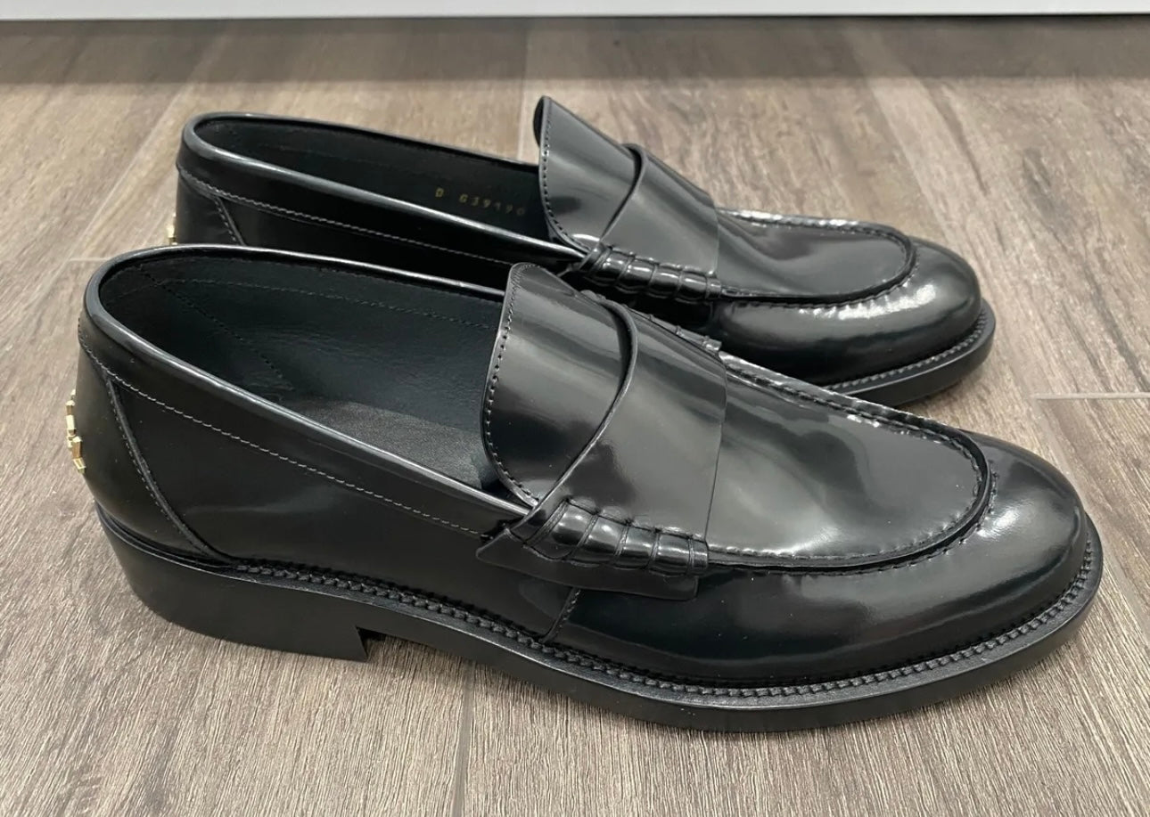 CHANEL BLACK LEATHER LOAFERS OXFORD SHOES