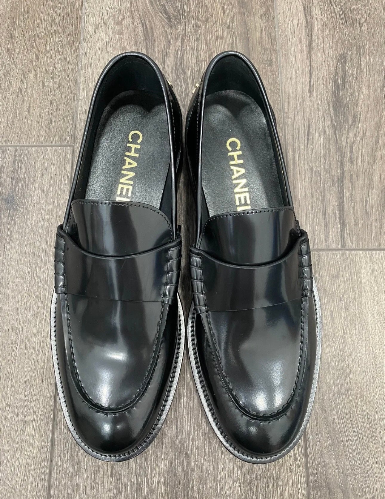 CHANEL BLACK LEATHER LOAFERS OXFORD SHOES