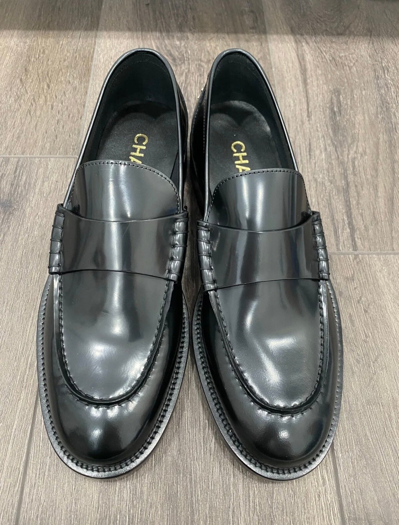 CHANEL BLACK LEATHER LOAFERS OXFORD SHOES