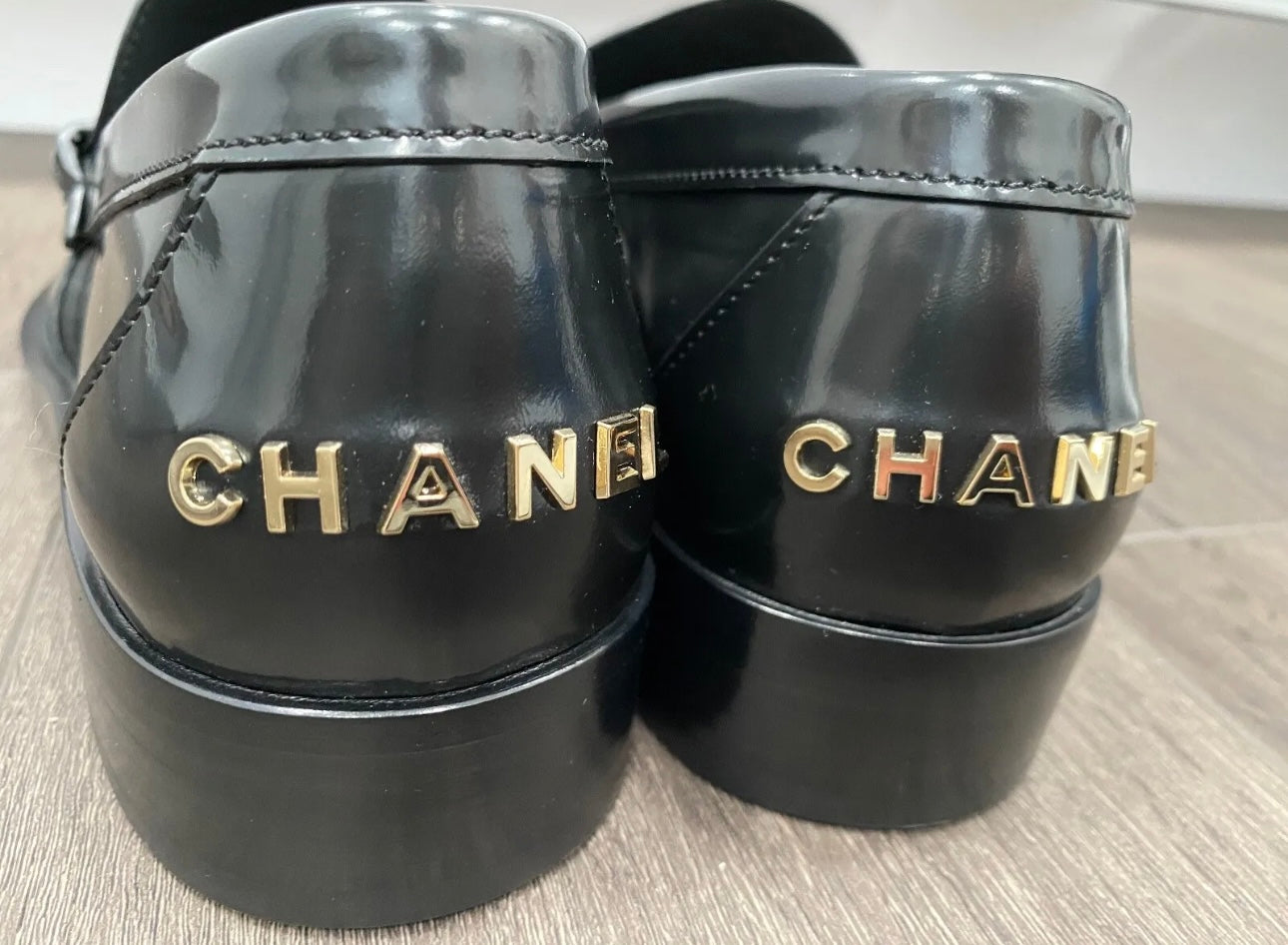CHANEL BLACK LEATHER LOAFERS OXFORD SHOES