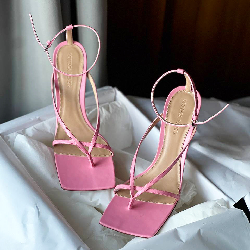 Bottega Veneta Stretch Leather Pink Blossom Sandals Heels – Miami