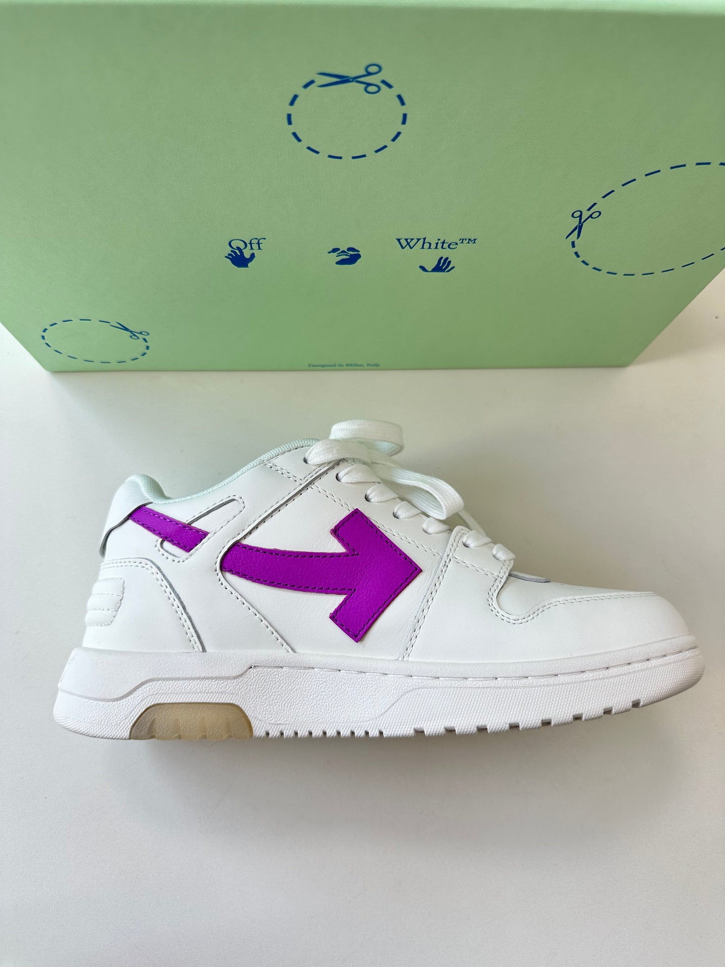 Off-White Out Of Office Arrow Calfskin White Purple Fuchsia Sneakers