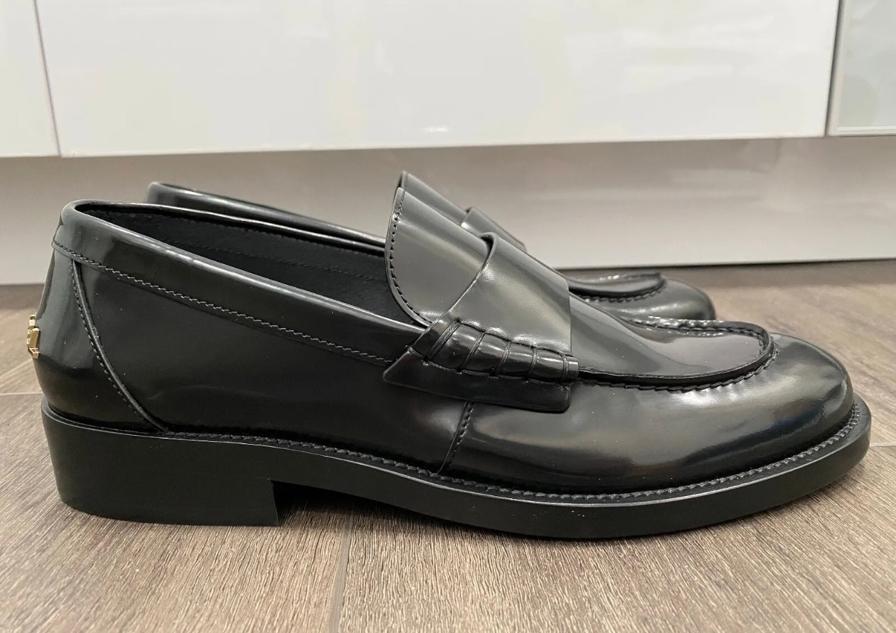 CHANEL BLACK LEATHER LOAFERS OXFORD SHOES