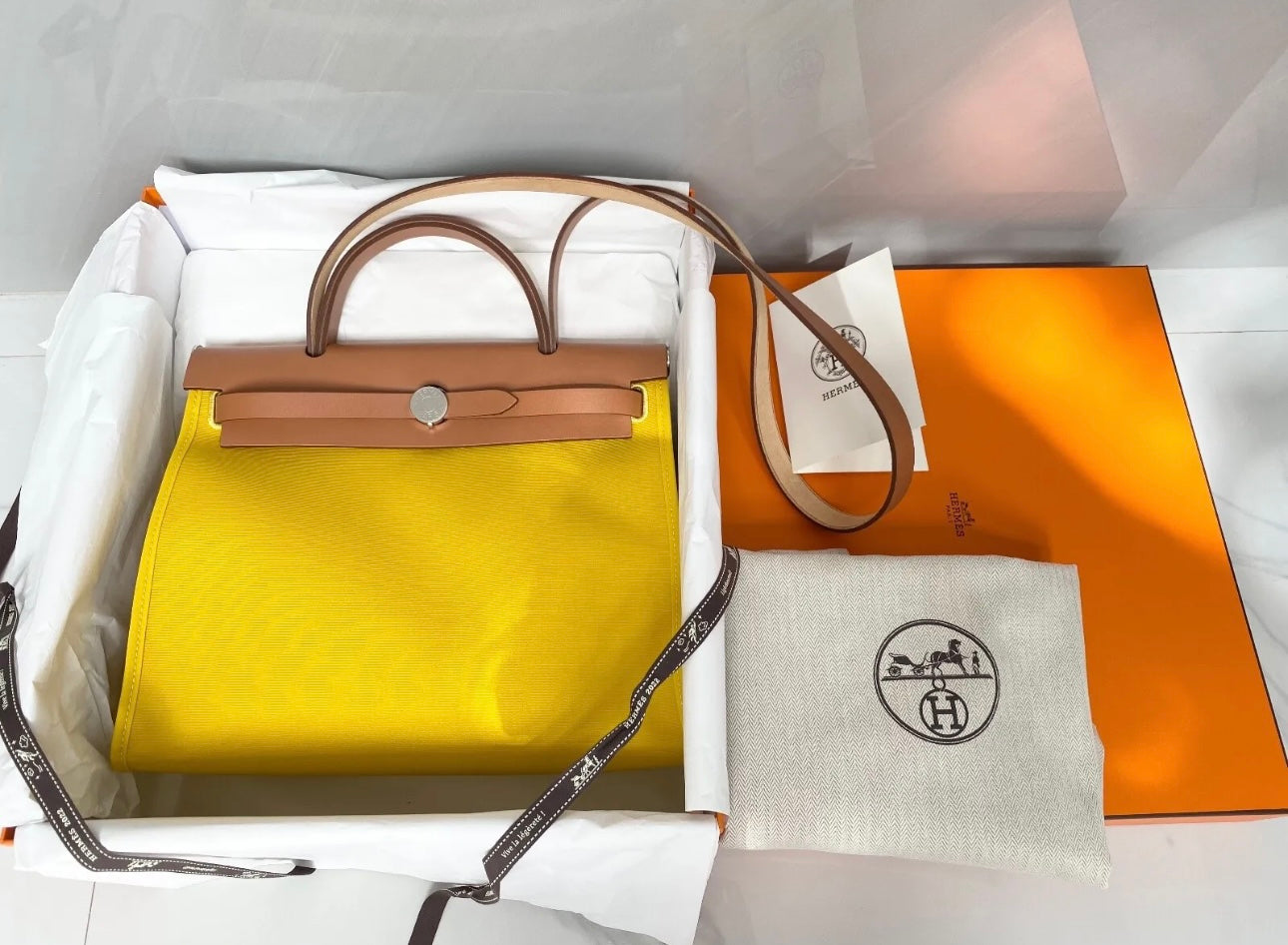 Hermès HERBAG 31 YELLOW JAUNE DE NAPLES CANVAS NATUREL LEATHER BAG