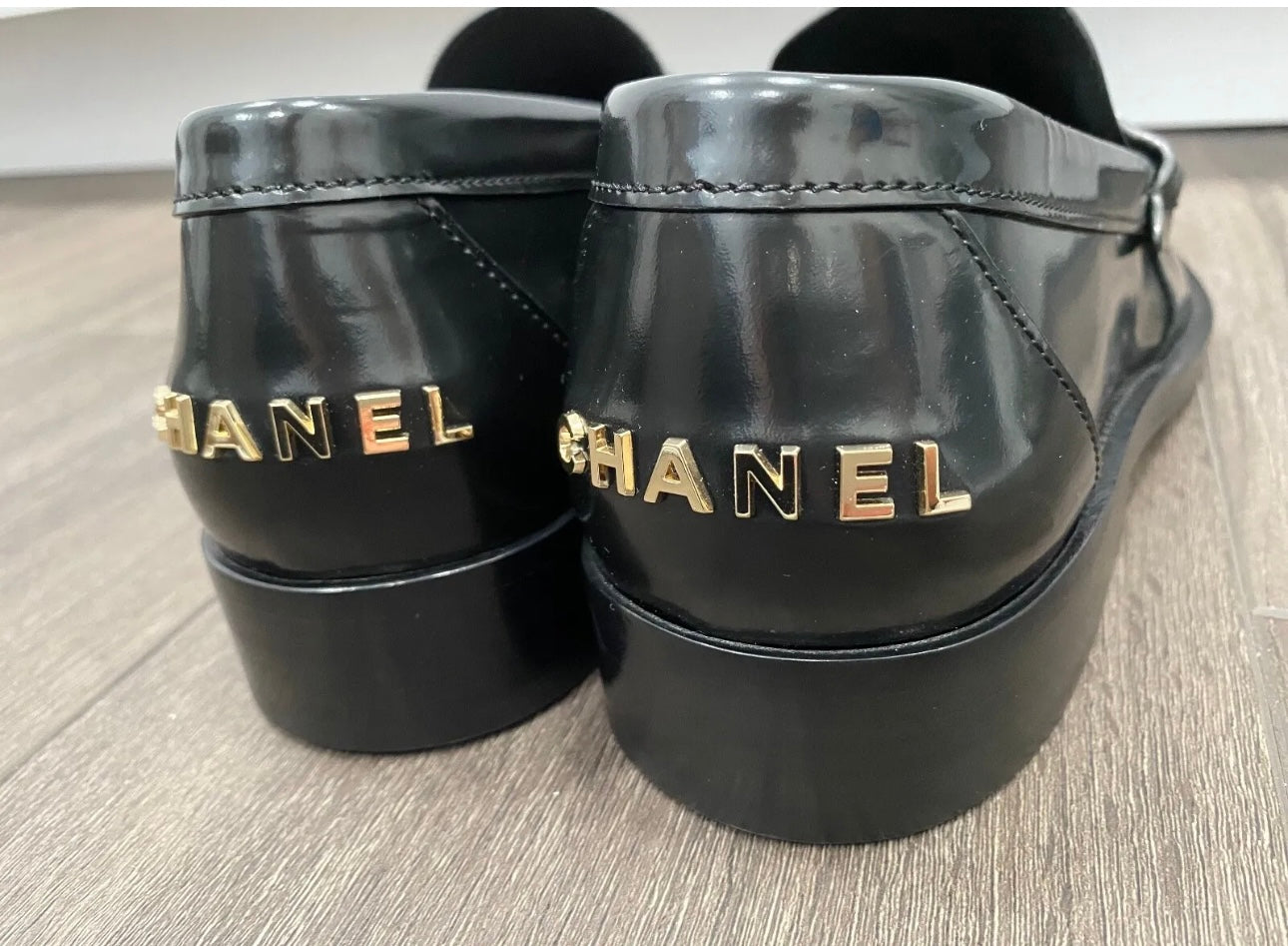 CHANEL BLACK LEATHER LOAFERS OXFORD SHOES