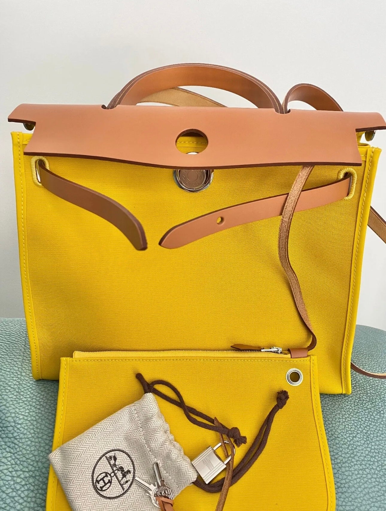 Hermes Herbag 31 Yellow Toile Leather Shoulder Bag –