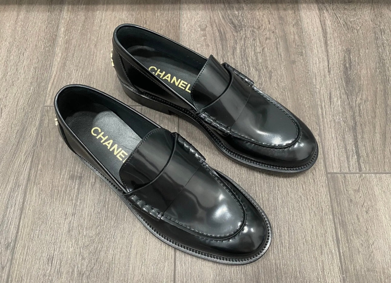 Chanel Black Leather Loafer Flat Shoes