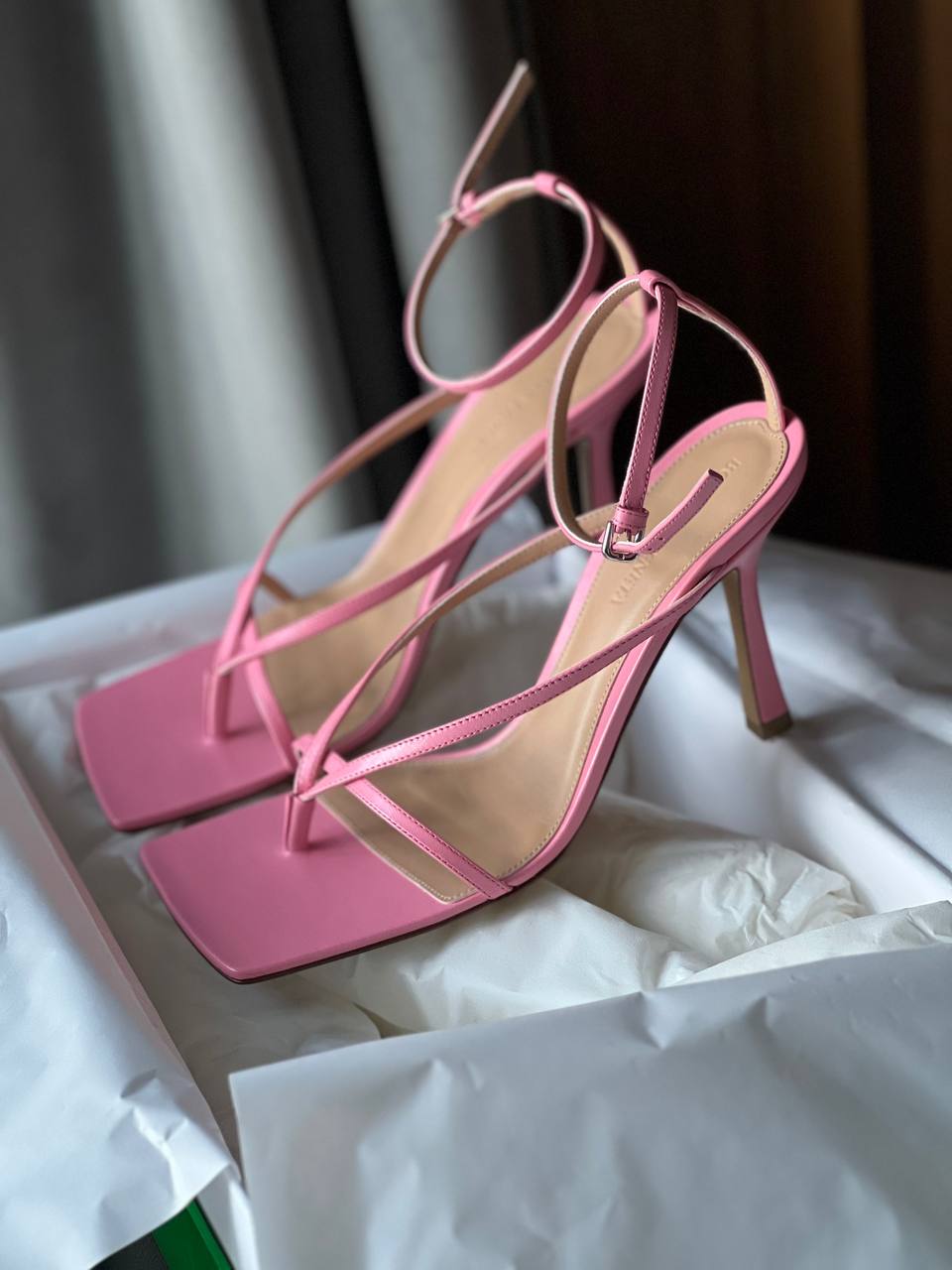 Bottega Veneta Stretch Leather Pink Blossom Sandals Heels