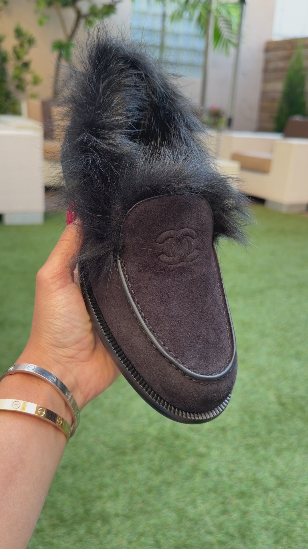 CHANEL COCO NEIGE 25/26 BLACK SUEDE LEATHER FUR SHEARLING LOAFERS