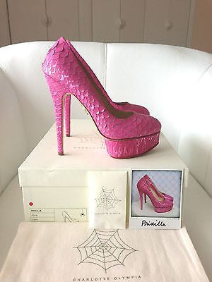 CHARLOTTE OLYMPIA PRISCILLA PYTHON PINK FUCHSIA PLATFORM SHOES PUMPS Miami Lux Boutique
