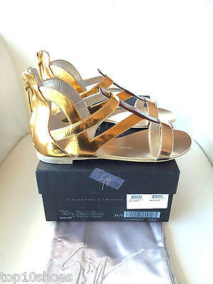 GIUSEPPE ZANOTTI METALLIC FLAT GLADIATOR GOLD SILVER SANDALS SHOES