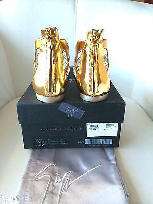 GIUSEPPE ZANOTTI METALLIC FLAT GLADIATOR GOLD SILVER SANDALS SHOES