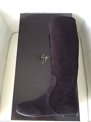 GIUSEPPE ZANOTTI SUEDE BLACK NERO BALLET TUBO FLAT PULL ON BOOT BOOTS