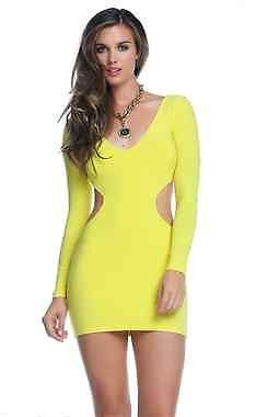 BLVD COLLECTION LONG SLEEVES MINI SUNNY V NECK CUTOUT YELLOW DRESS FORPLAY SMALL