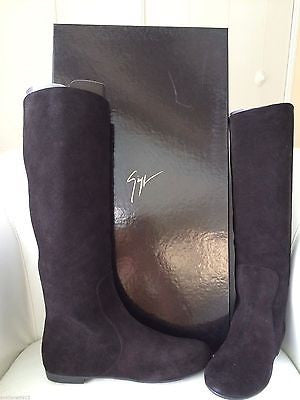 GIUSEPPE ZANOTTI SUEDE BLACK NERO BALLET TUBO FLAT PULL ON BOOT BOOTS