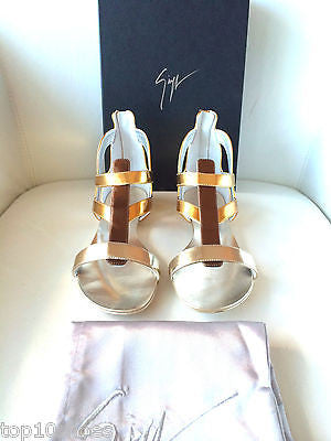 GIUSEPPE ZANOTTI METALLIC FLAT GLADIATOR GOLD SILVER SANDALS SHOES