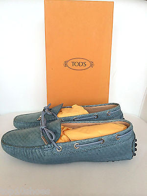 TOD'S GOMMINO PYTHON SNAKE SNAKESKIN BLUE DRIVERS LOAFERS FLAT FLATS BALLET SHOES