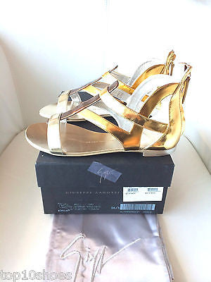 GIUSEPPE ZANOTTI METALLIC FLAT GLADIATOR GOLD SILVER SANDALS SHOES