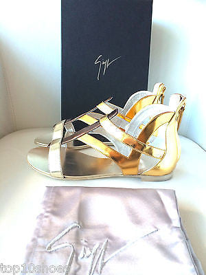 GIUSEPPE ZANOTTI METALLIC FLAT GLADIATOR GOLD SILVER SANDALS SHOES