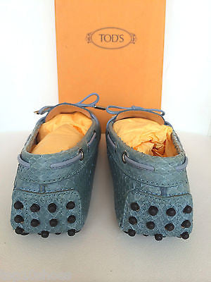 TOD'S GOMMINO PYTHON SNAKE SNAKESKIN BLUE DRIVERS LOAFERS FLAT FLATS BALLET SHOES