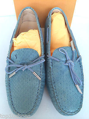 TOD'S GOMMINO PYTHON SNAKE SNAKESKIN BLUE DRIVERS LOAFERS FLAT FLATS BALLET SHOES