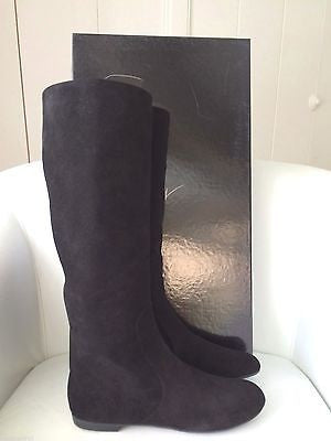 GIUSEPPE ZANOTTI SUEDE BLACK NERO BALLET TUBO FLAT PULL ON BOOT BOOTS