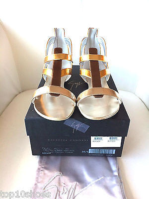 GIUSEPPE ZANOTTI METALLIC FLAT GLADIATOR GOLD SILVER SANDALS SHOES