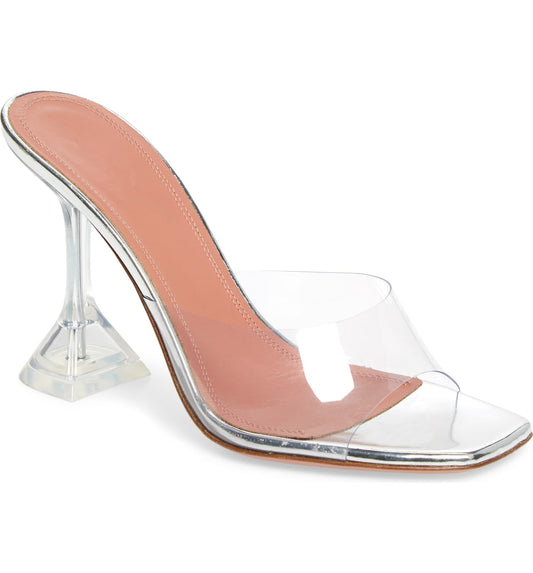 Amina Muaddi Lupita Glass Clear PVC Transparent Mule Mules Plastic Heels Open Toe