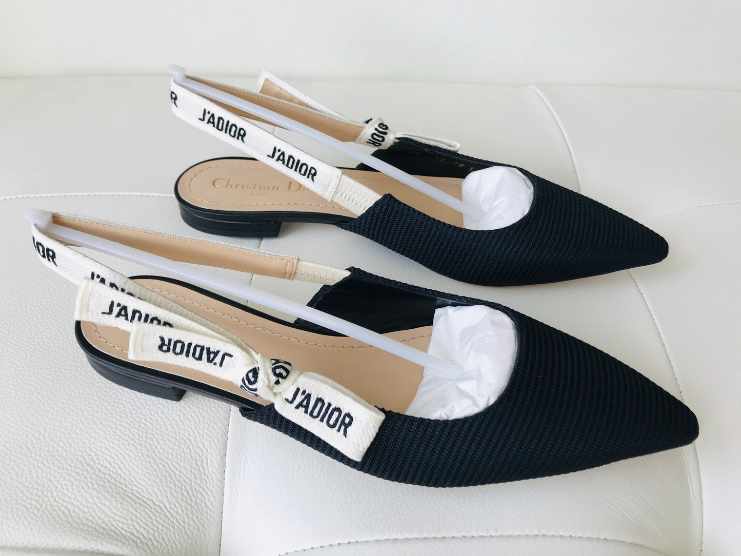DIOR J'ADIOR Black Fabric Textured Technical Canvas Slingback Flats Shoes
