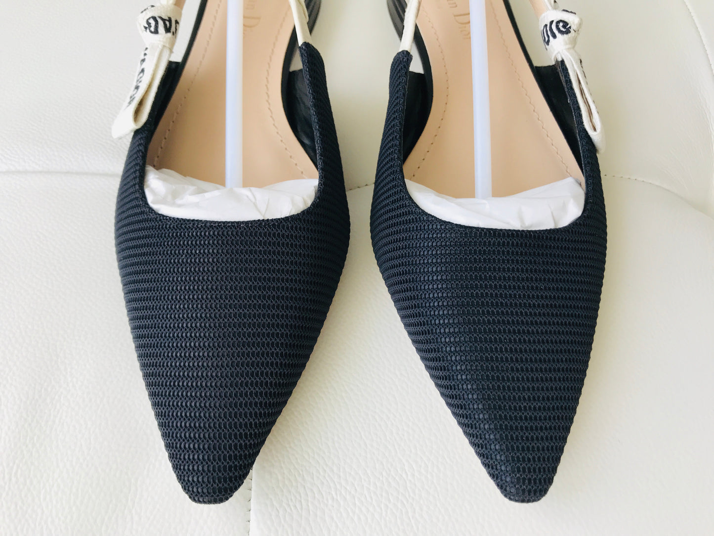 DIOR J'ADIOR Black Fabric Textured Technical Canvas Slingback Flats Shoes