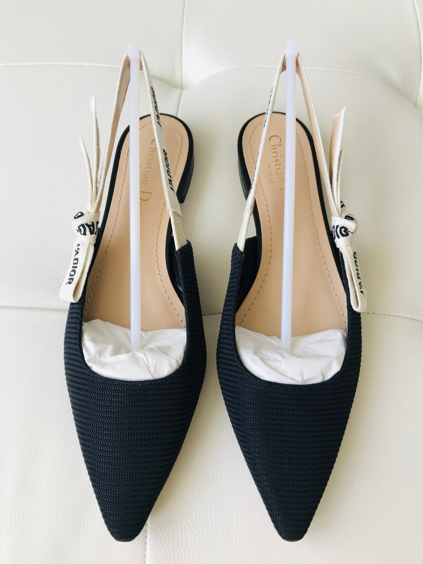 DIOR J'ADIOR Black Fabric Textured Technical Canvas Slingback Flats Shoes