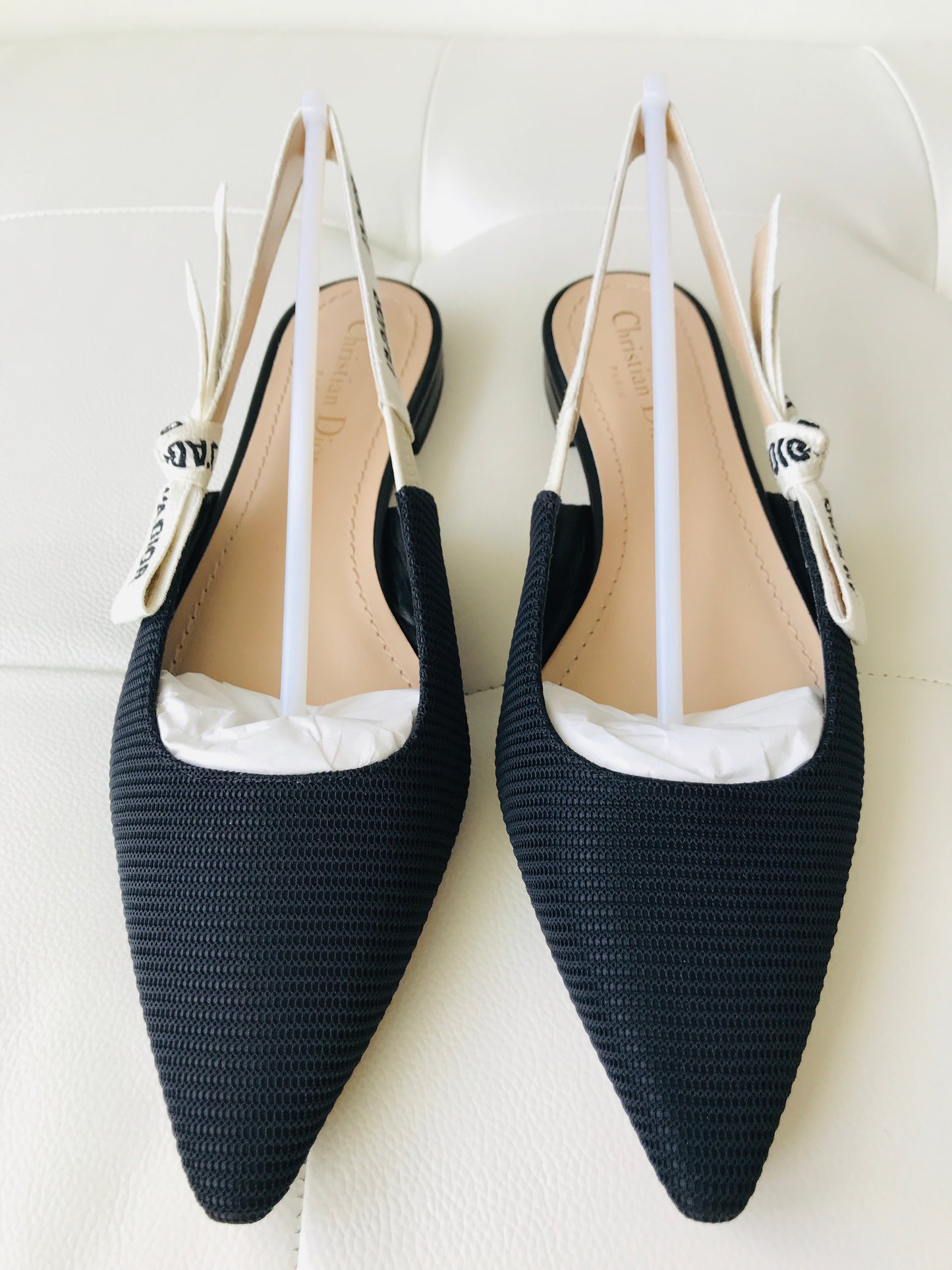 DIOR J'ADIOR Black Fabric Textured Technical Canvas Slingback Flats Shoes