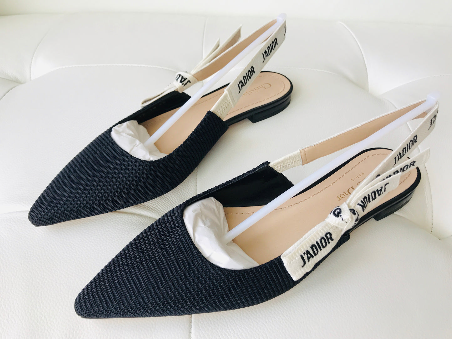 DIOR J'ADIOR Black Fabric Textured Technical Canvas Slingback Flats Shoes