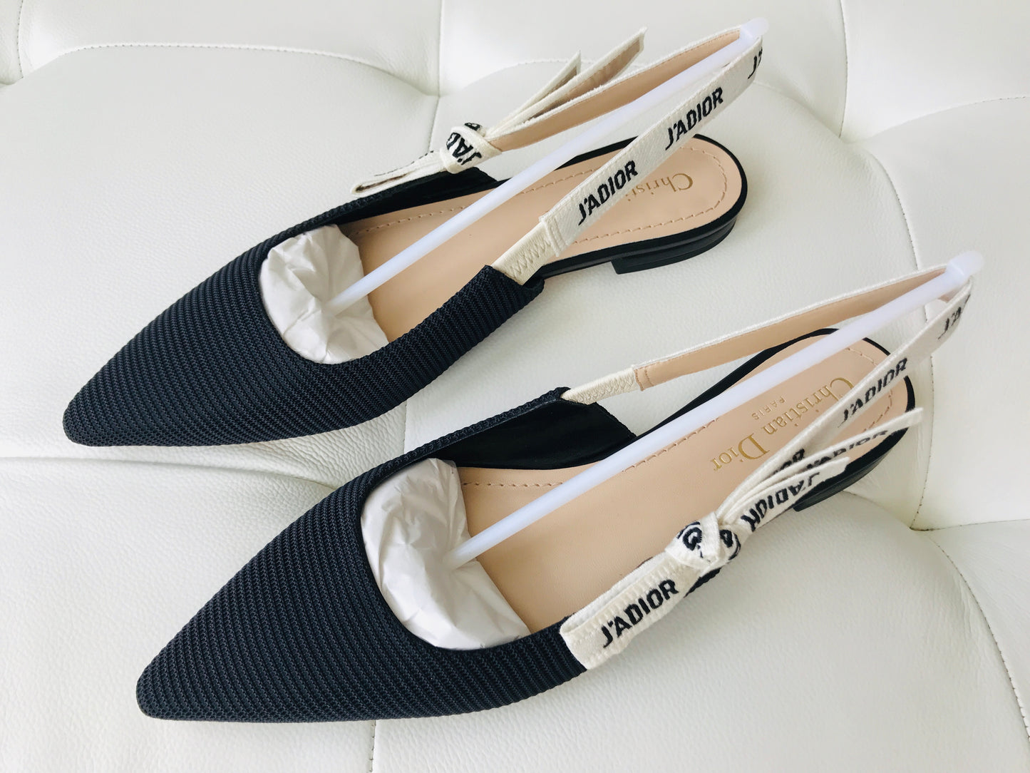 DIOR J'ADIOR Black Fabric Textured Technical Canvas Slingback Flats Shoes