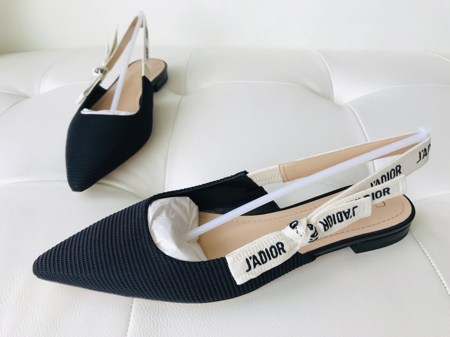 DIOR J'ADIOR Black Fabric Textured Technical Canvas Slingback Flats Shoes