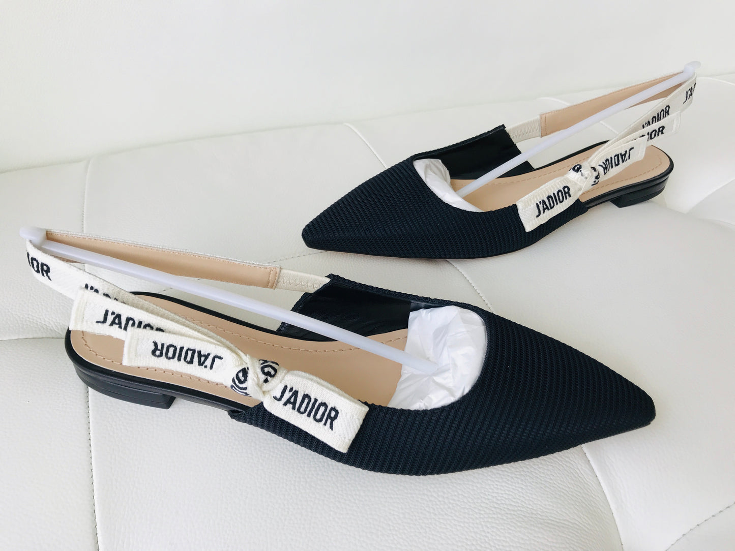 DIOR J'ADIOR Black Fabric Textured Technical Canvas Slingback Flats Shoes