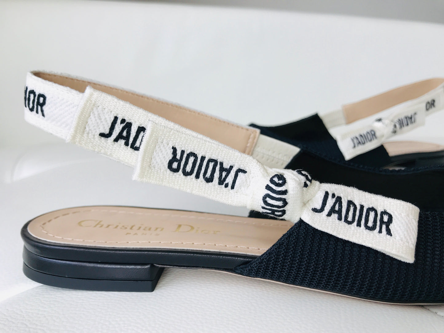 DIOR J'ADIOR Black Fabric Textured Technical Canvas Slingback Flats Shoes