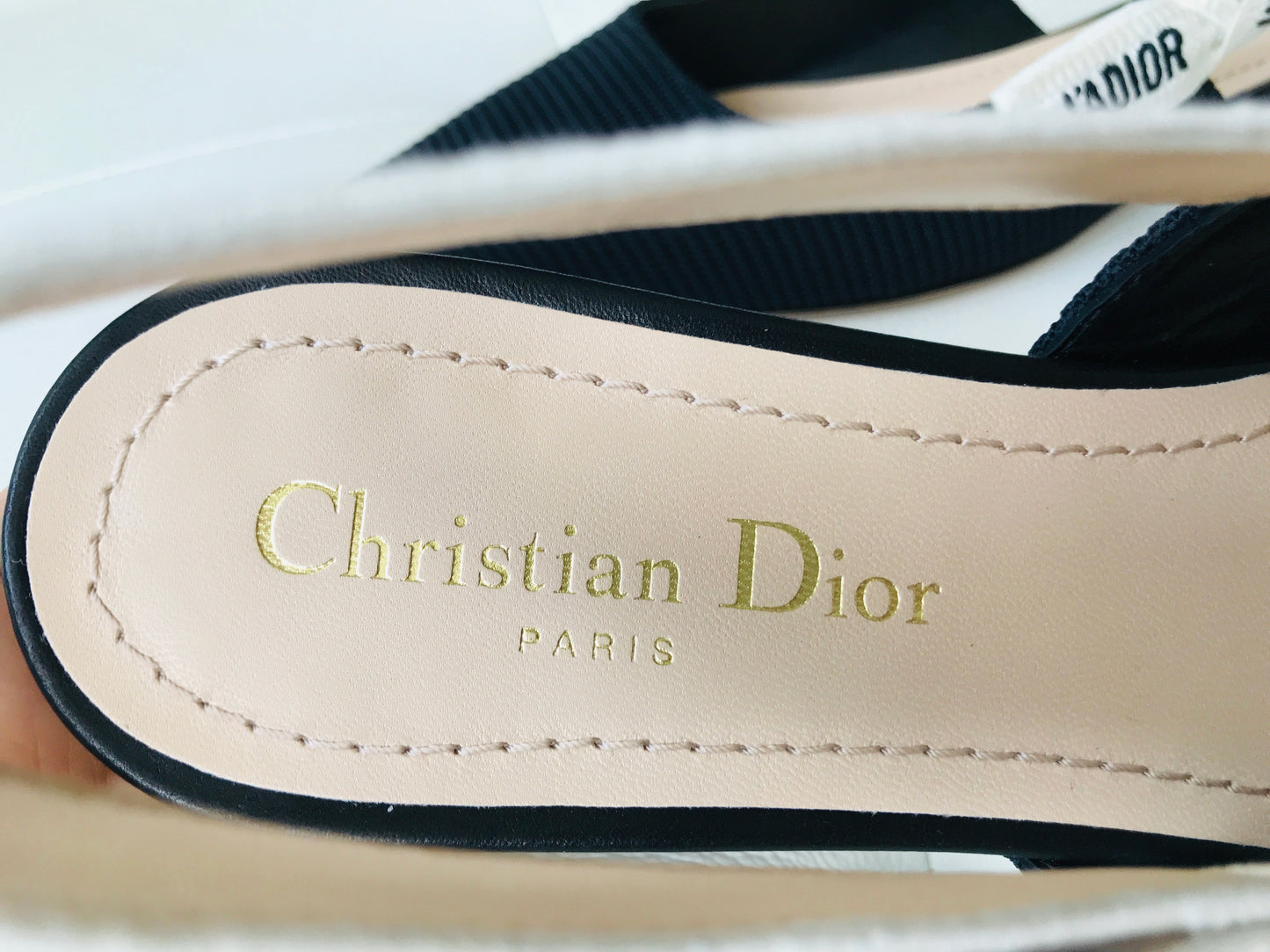 DIOR J'ADIOR Black Fabric Textured Technical Canvas Slingback Flats Shoes