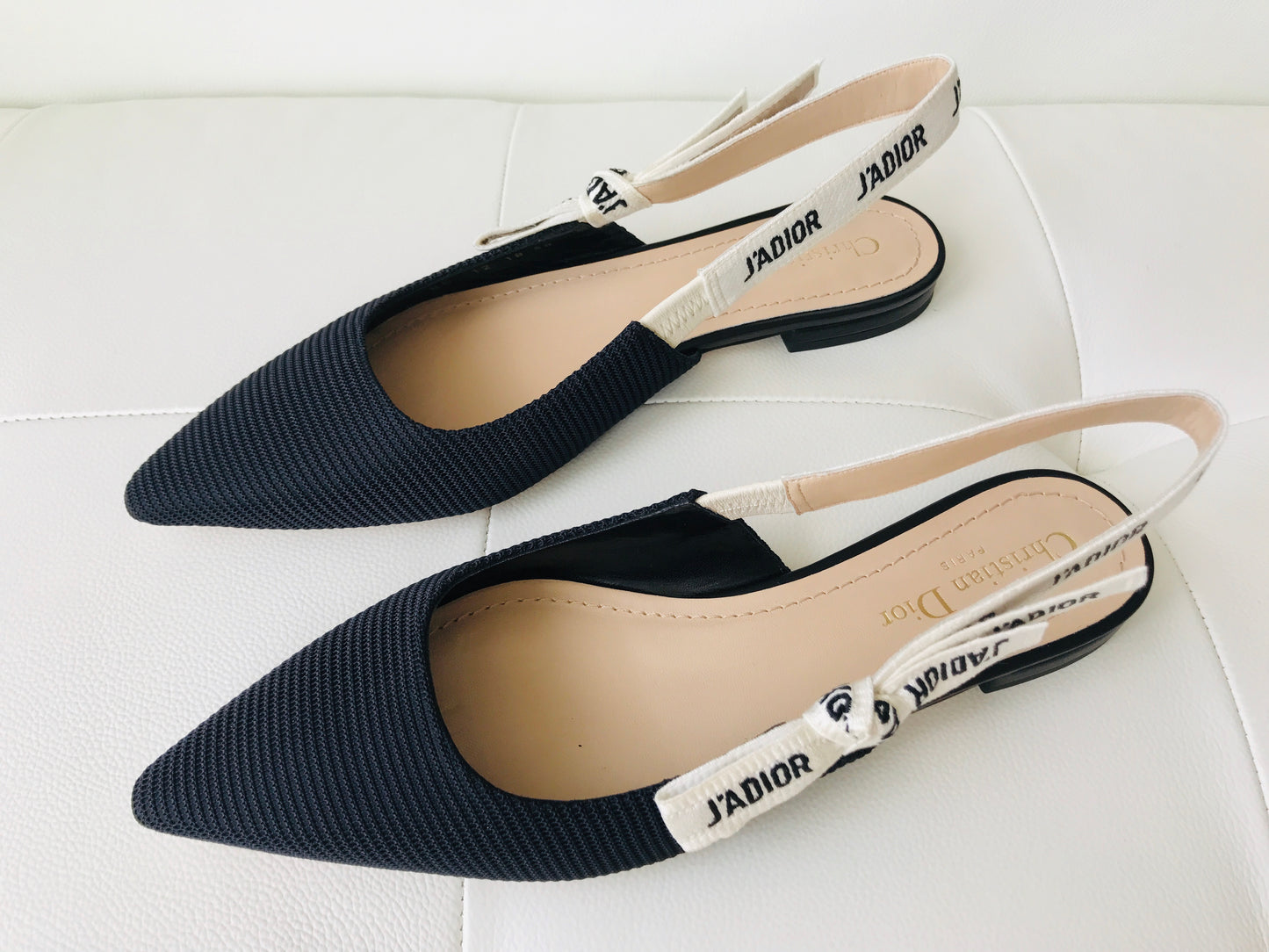 DIOR J'ADIOR Black Fabric Textured Technical Canvas Slingback Flats Shoes