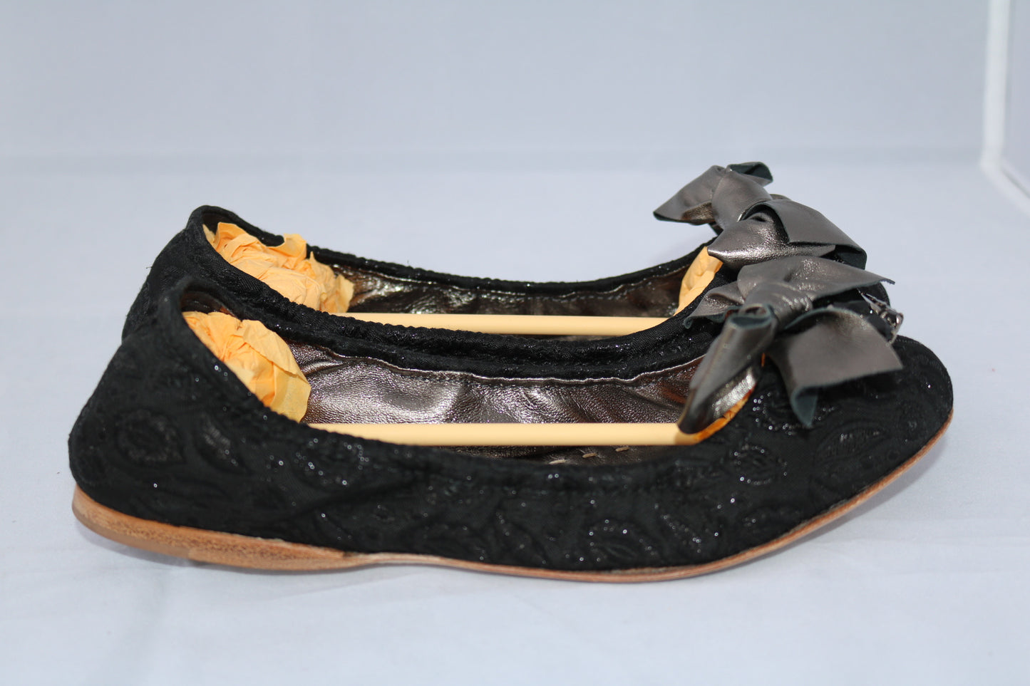 MIU MIU BLACK BOW STONES BROOCH BALLET JEWEL JEWELLED FLAT FLATS SHOES 37