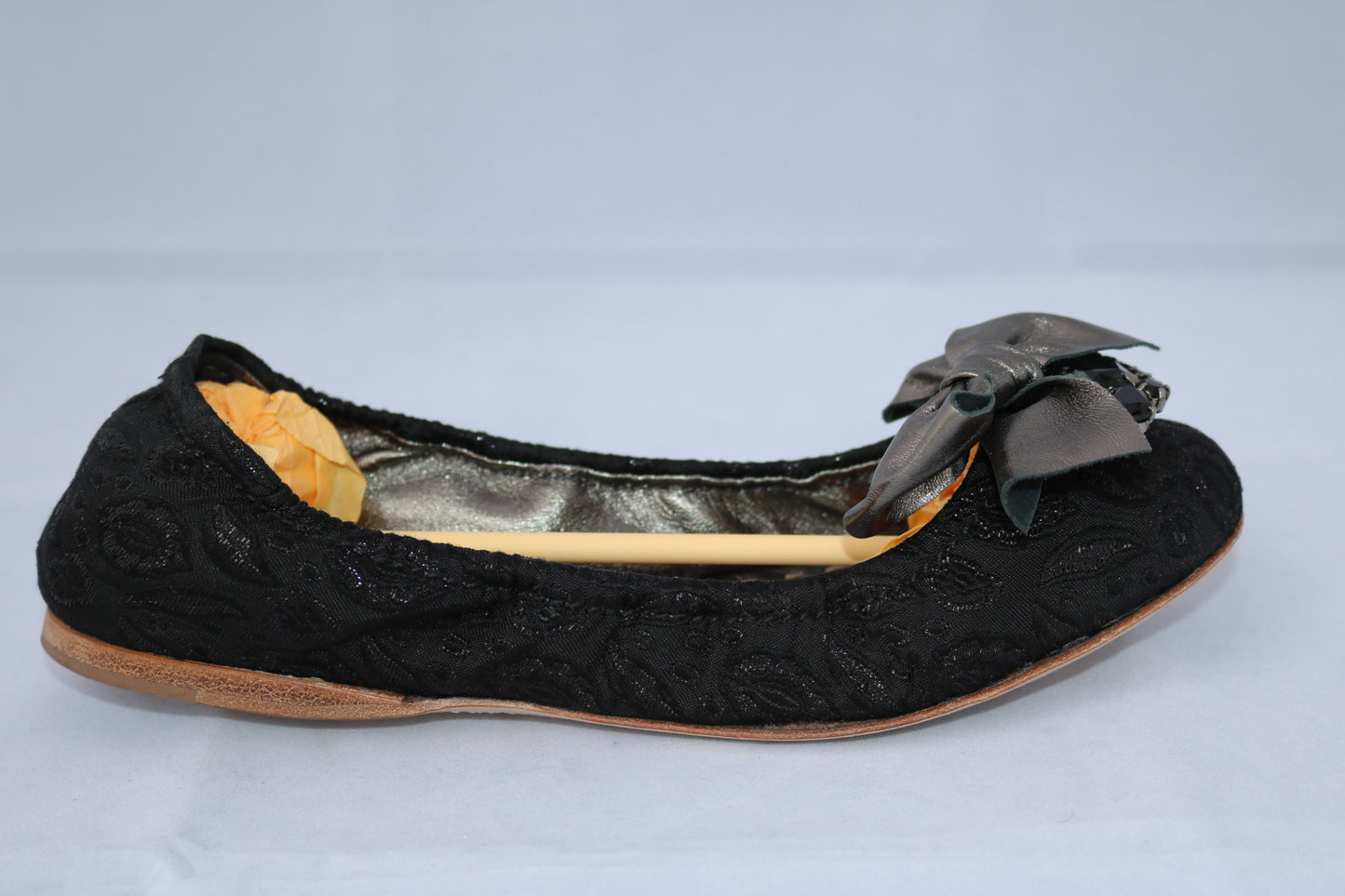 MIU MIU BLACK BOW STONES BROOCH BALLET JEWEL JEWELLED FLAT FLATS SHOES 37