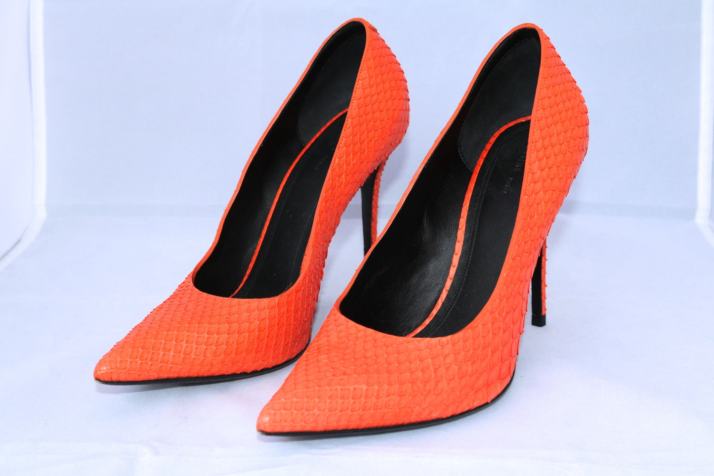 CELINE PYTHON ORANGE HOT CLASSIC SNAKESKIN SNAKE POINTED PUMPS PUMP SHOES PRE-OWNED 37.5