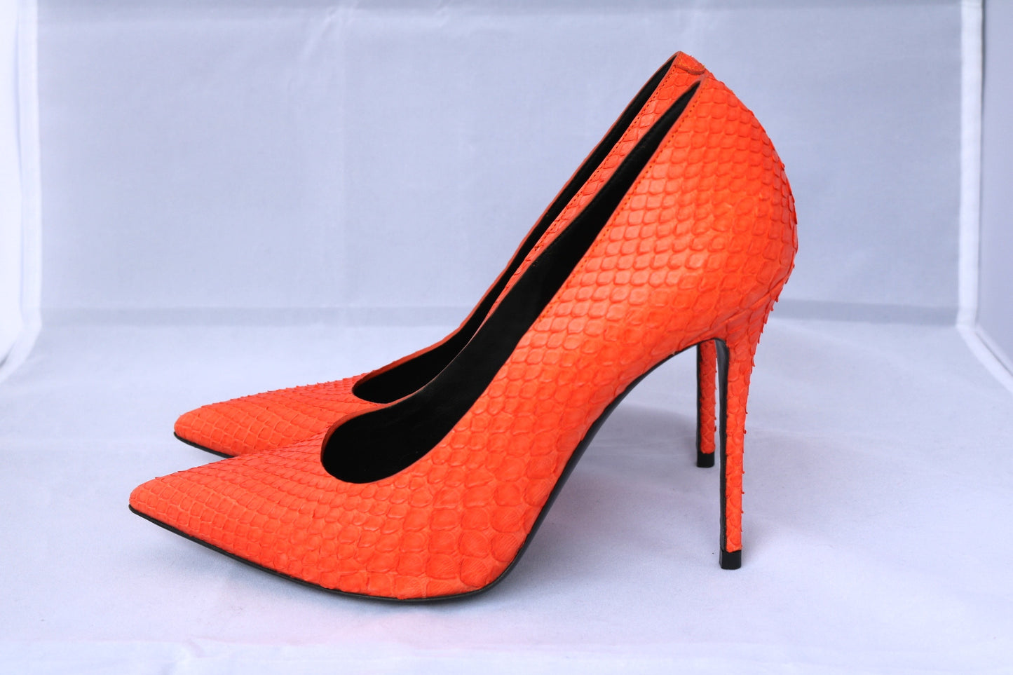 CELINE PYTHON ORANGE HOT CLASSIC SNAKESKIN SNAKE POINTED PUMPS PUMP SHOES PRE-OWNED 37.5