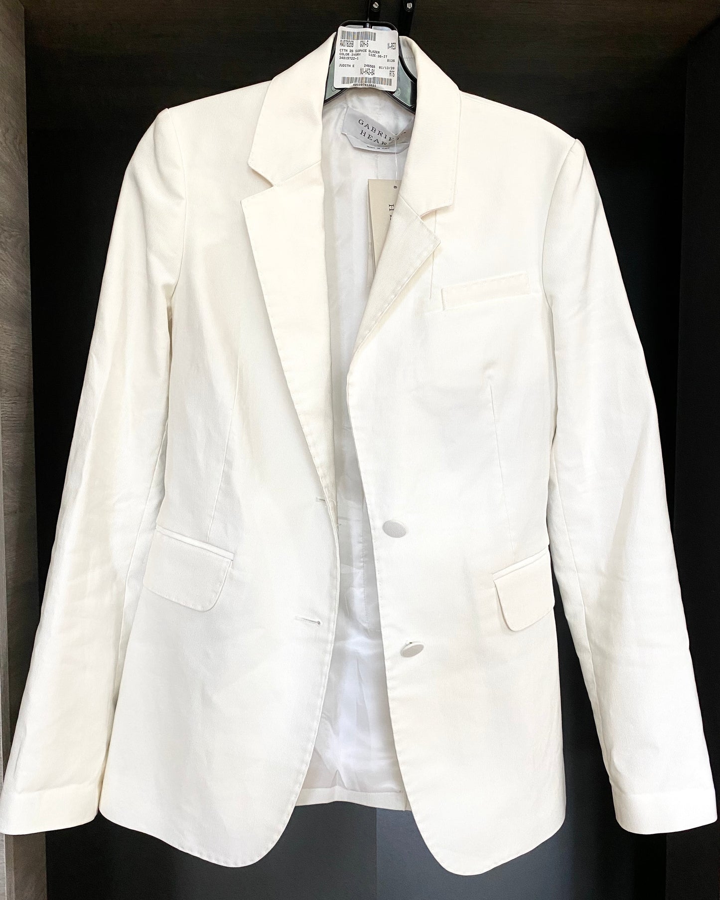 Gabriela Hearst Sophie Ivory Off White Single-Breasted Cotton Blazer Jacket 36